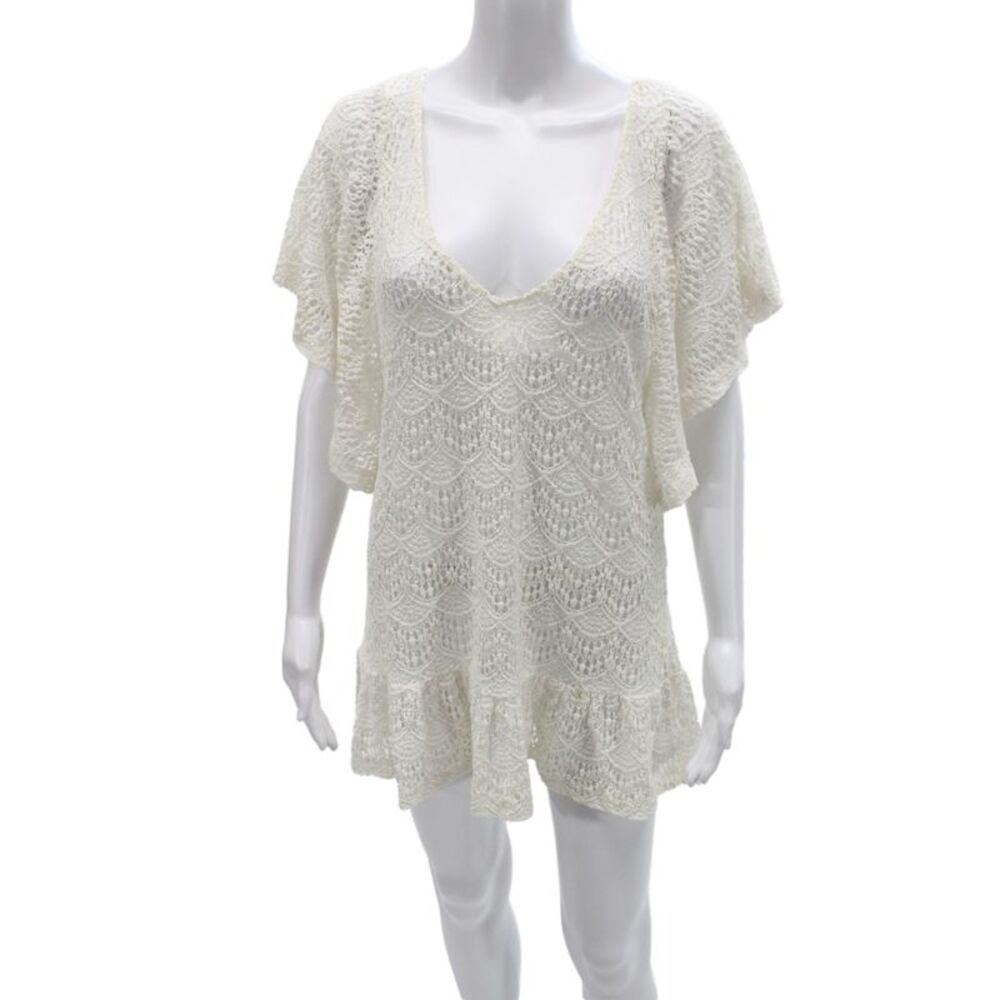 Eberjey Women V Neck Tunic White Cotton Nylon Beach Size M